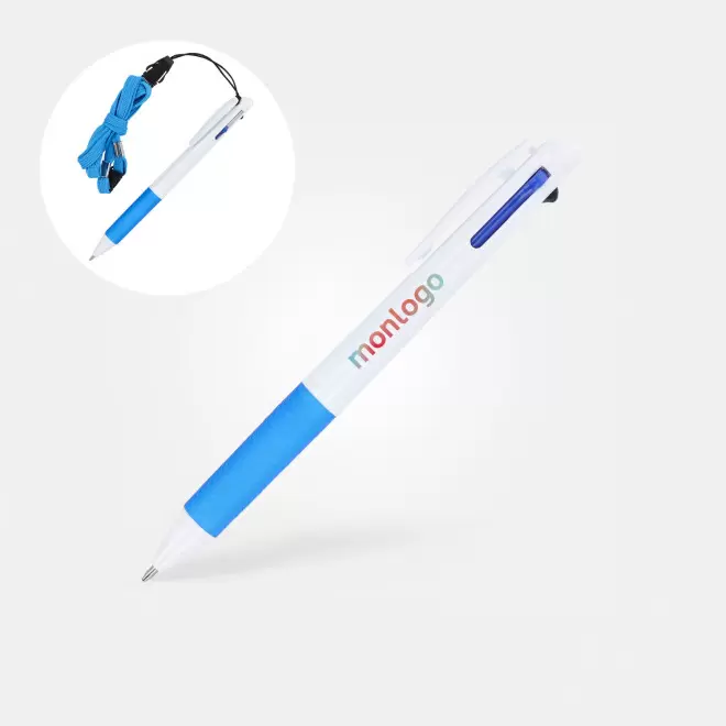 STYLO PERSONNALISABLE 3 COULEURS AVEC LANYARD 'ZORI'