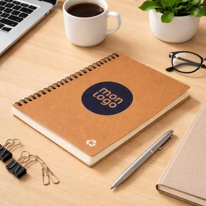 CARNET PERSONNALISABLE CUIR RECYCLE 'VIREO SPIRALE'