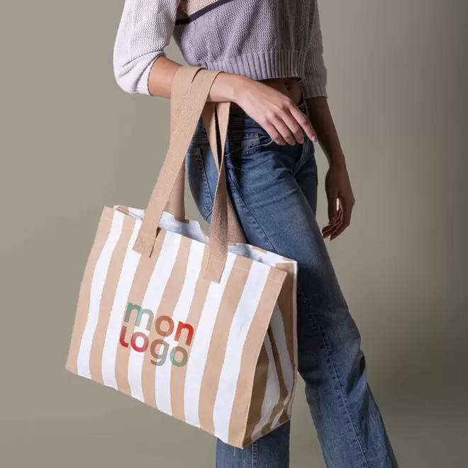 CABAS COTON RECYCLE RAYURES PERSONNALISABLE 'SAO'
