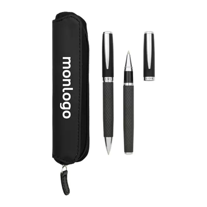 PARURE DE STYLO PERSONNALISABLE BILLE ET ROLLER 'CARBON' 