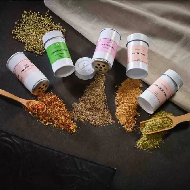 COFFRET EPICES PUBLICITAIRE 'COLLECTION 5 SAUPOUDREURS'