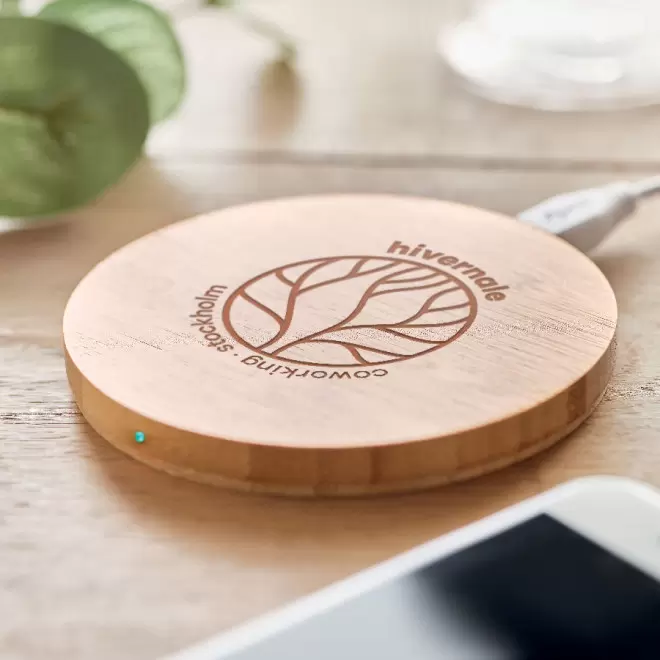 CHARGEUR À INDUCTION PUBLICITAIRE BAMBOU 5W 'RUNDO'