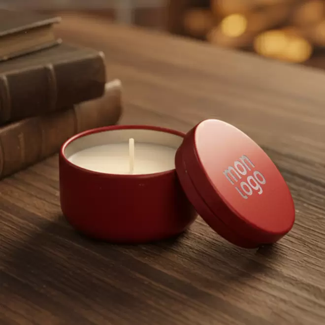 BOUGIE PARFUMEE PERSONNALISABLE BOITE METAL 'ECRYN ROND'