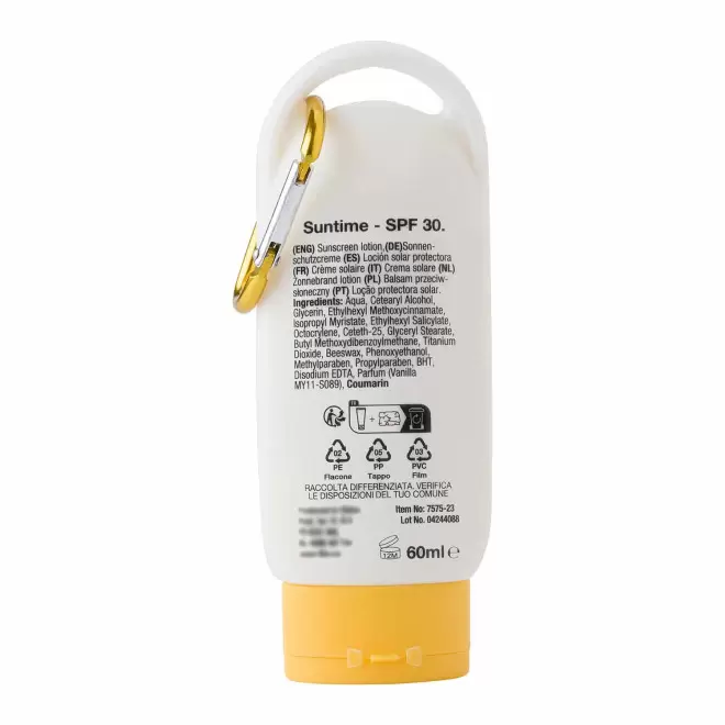 CREME SOLAIRE PERSONNALISABLE EN TUBE MOUSQUETON SFP30 60ML 'FIXSUN'