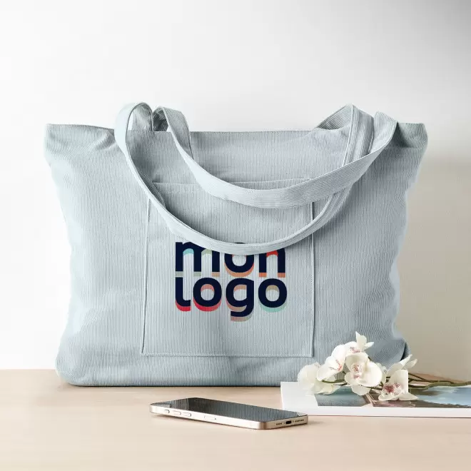 GRAND CABAS EN VELOURS COTELE PERSONNALISE 'MOMAX'