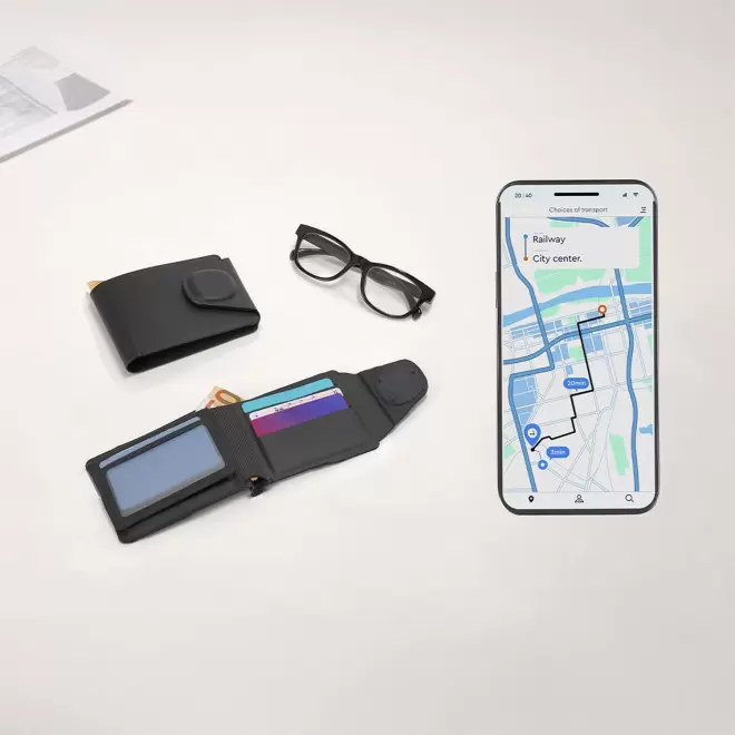 PORTEFEUILLE GEOLOCALISABLE EN PU PERSONNALISE 'KREWA'