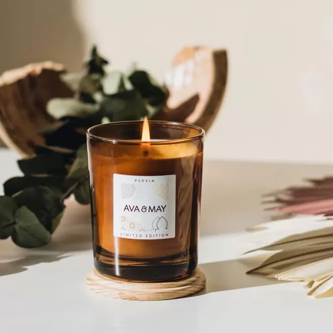 BOUGIE PARFUMEE VERRE ET BAMBOU PERSONNALISABLE 'AVA MAY'