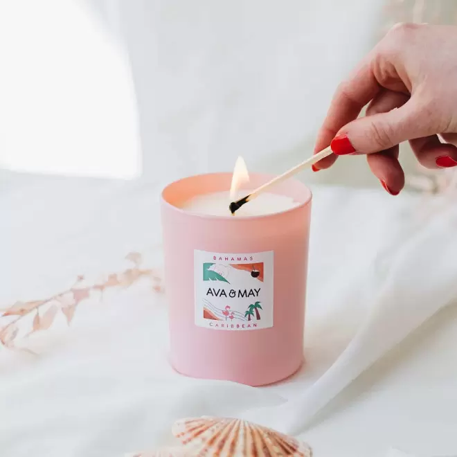 BOUGIE PARFUMEE VERRE ET BAMBOU PERSONNALISABLE 'AVA MAY'