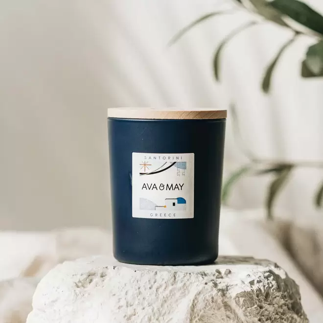 BOUGIE PARFUMEE VERRE ET BAMBOU PERSONNALISABLE 'AVA MAY'