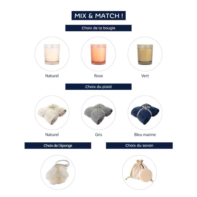 SET PERSONNALISABLE PLAID BOUGIE SAVON ET EPONGE 'MAIZON'