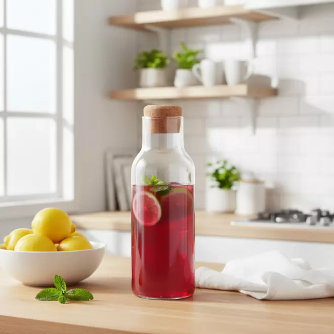 CARAFE PERSONNALISABLE EN VERRE AVEC BOUCHON LIEGE 'JUCY'