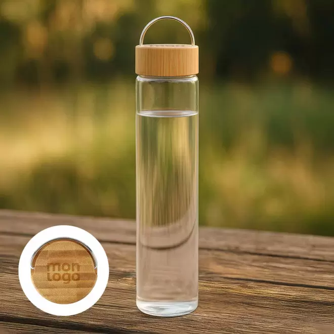 BOUTEILLE PERSONNALISABLE EN VERRE ET BAMBOU 500ML 'BALS'