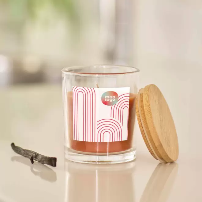 BOUGIE PERSONNALISABLE COUVERCLE BAMBOU 'BANILA COLOR'