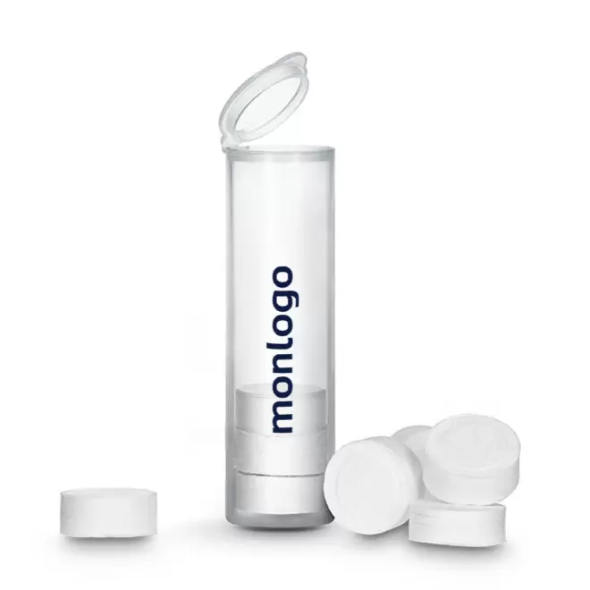 TUBE PERSONNALISABLE 8 LINGETTES COMPRESSÉES 'TEMIZ'