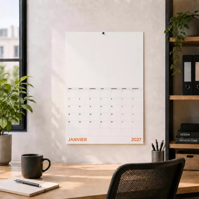CALENDRIER MURAL AGRAFÉ COUCHÉ RECYCLÉ SATINÉ PERSONNALISÉ 'ALMANI'