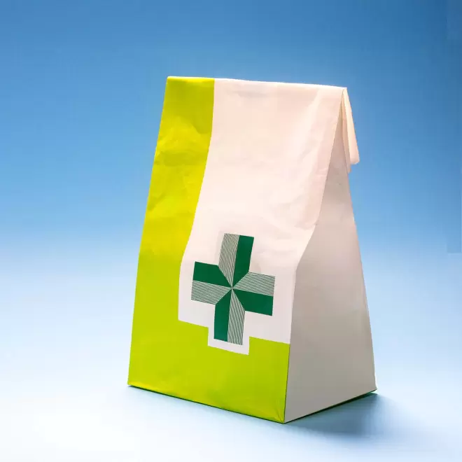SAC PAPIER FOND PLAT PERSONNALISE PHARMACIE 'KALETOS'