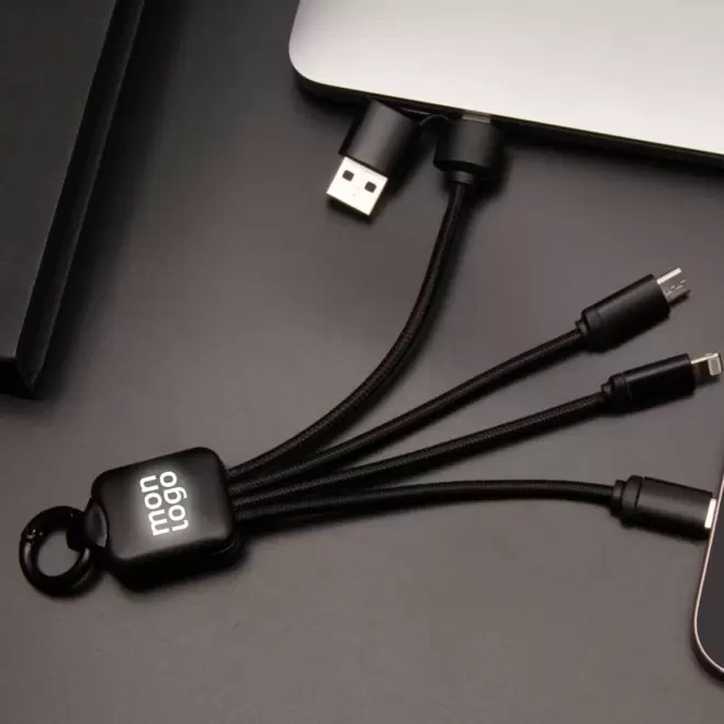 CÂBLE 3 EN 1 PERSONNALISABLE LOGO LUMINEUX 'ANAT SMART'