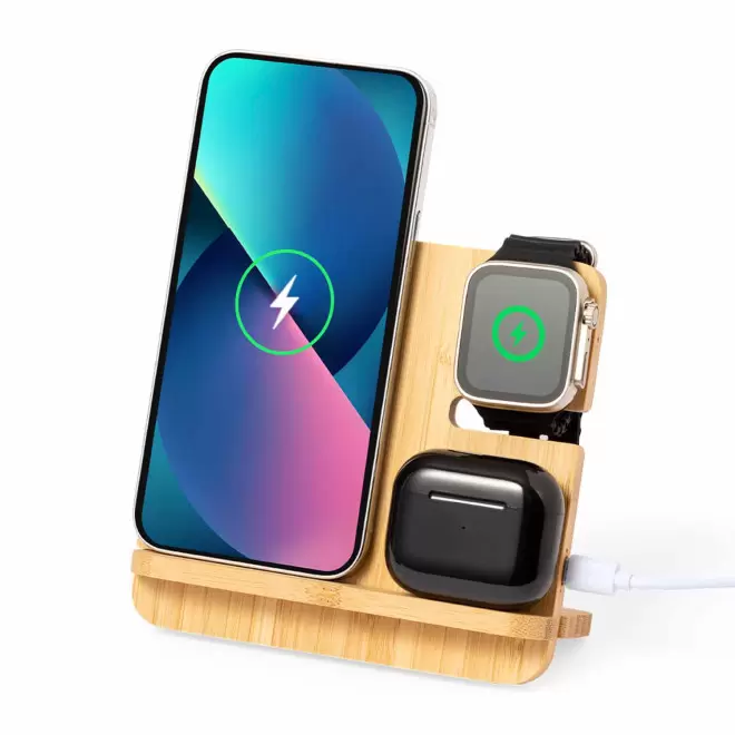 SUPPORT MULTICHARGE 15W EN BAMBOU PERSONNALISABLE 'RINGOU'