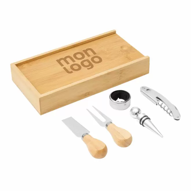 COFFRET VIN ET FROMAGE PERSONNALISE EN BAMBOU 'COFVINO'