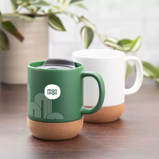 MUG EN CÉRAMIQUE ET LIÈGE PERSONNALISE 'ODIA COUVERCLE'