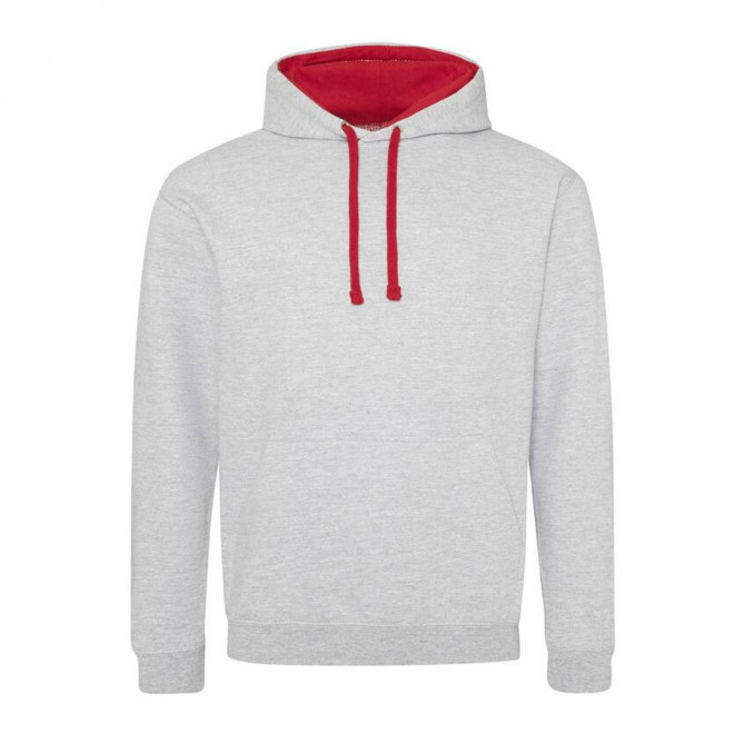 SWEAT-SHIRT A CAPUCHE MIXTE PERSONNALISÉ 'VARSITO' - gris chiné/rouge