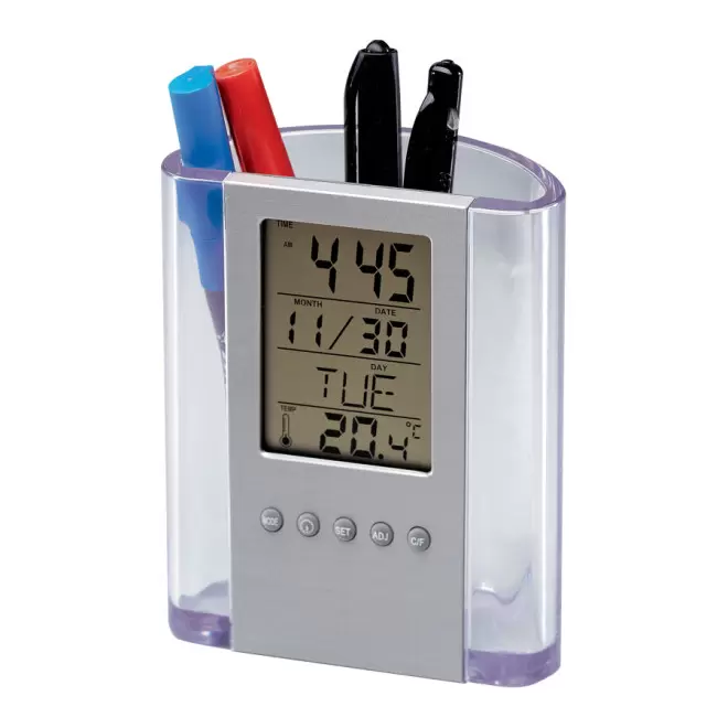 POT À CRAYONS PUBLICITAIRE TRANSPARENT 'CLARO' - argenté/translucide