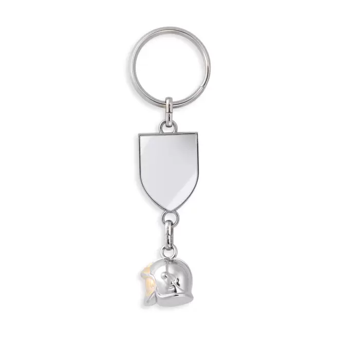 PORTE CLE CASQUE DE POMPIER PERSONNALISABLE  'PINPOM' - argenté
