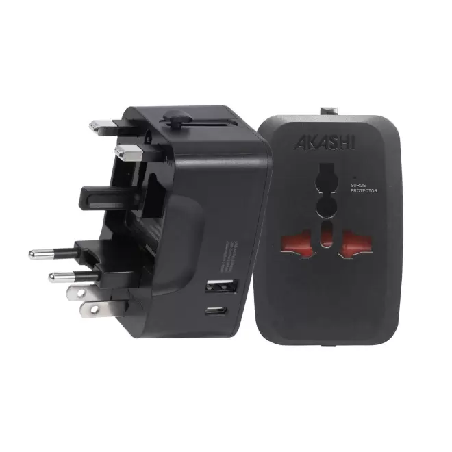 ADAPTATEUR DE VOYAGE PERSONNALISABLE USB 'TRAVLY' - noir