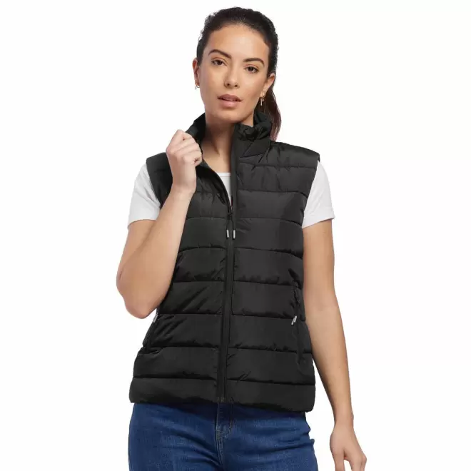 DOUDOUNE SANS MANCHE RPET FEMME PERSONNALISABLE 'KONNIE' - noir