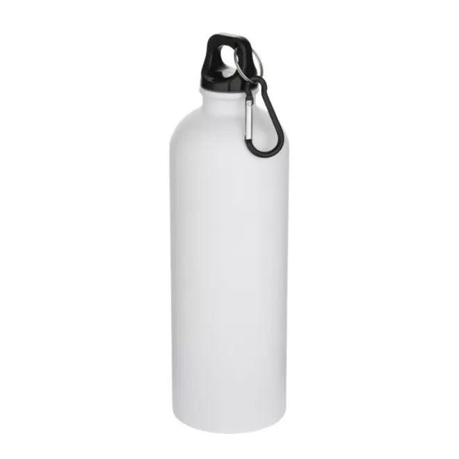 GOURDE ACIER RECYCLE 750ML PERSONNALISABLE 'AVEREST' MOUSQUETON NOIR - blanc mat