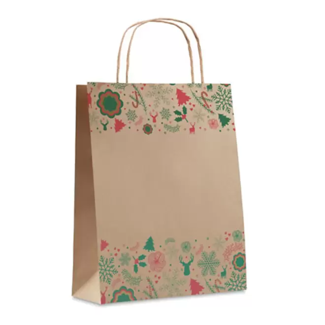 SAC DE NOËL PERSONNALISÉ EN PAPIER RECYCLÉ S,M,L 'VASKA' - beige