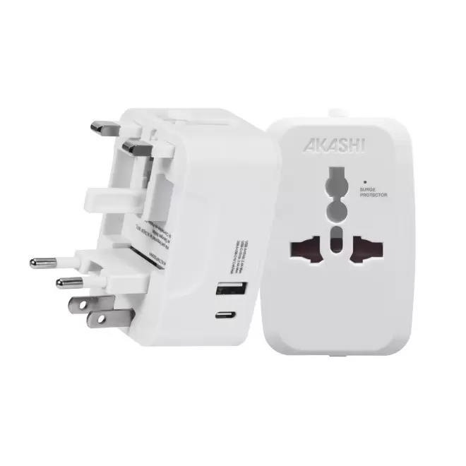 ADAPTATEUR DE VOYAGE PERSONNALISABLE USB 'TRAVLY' - blanc