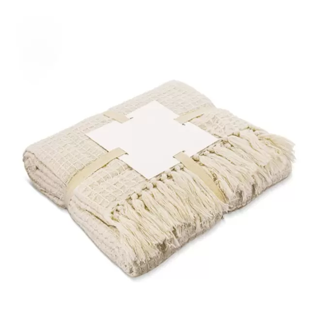 PLAID COTON RECYCLE PERSONNALISABLE A FRANGES 'RUSTO' - beige