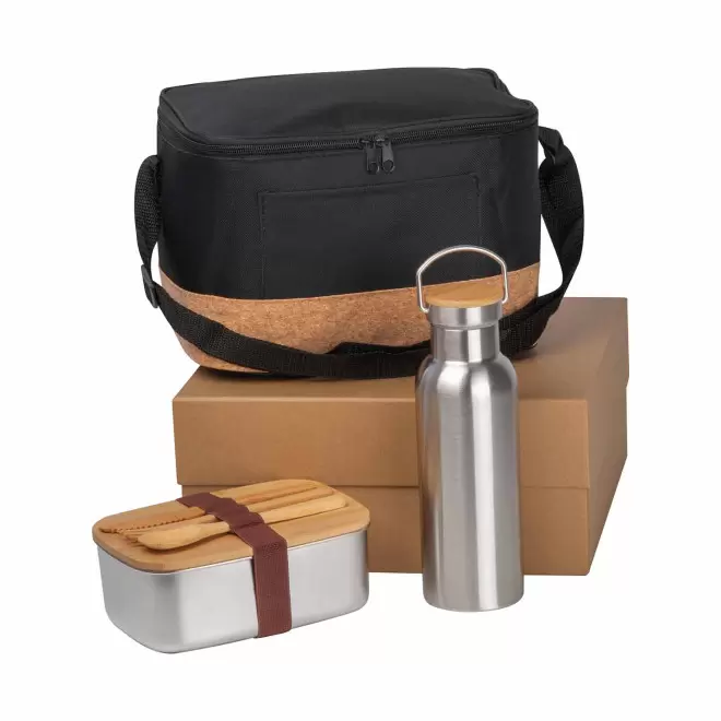 COFFRET PERSONNALISE BOUTEILLE LUNCH BOX SAC 'SOUS' - noir/argenté