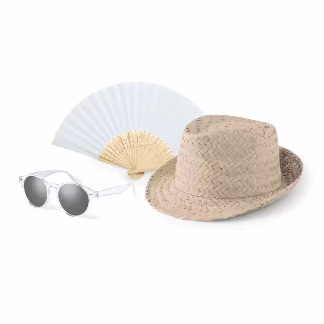 SET LUNETTES EVENTAIL CHAPEAU PERSONNALISABLE 'SUMMER' - blanc