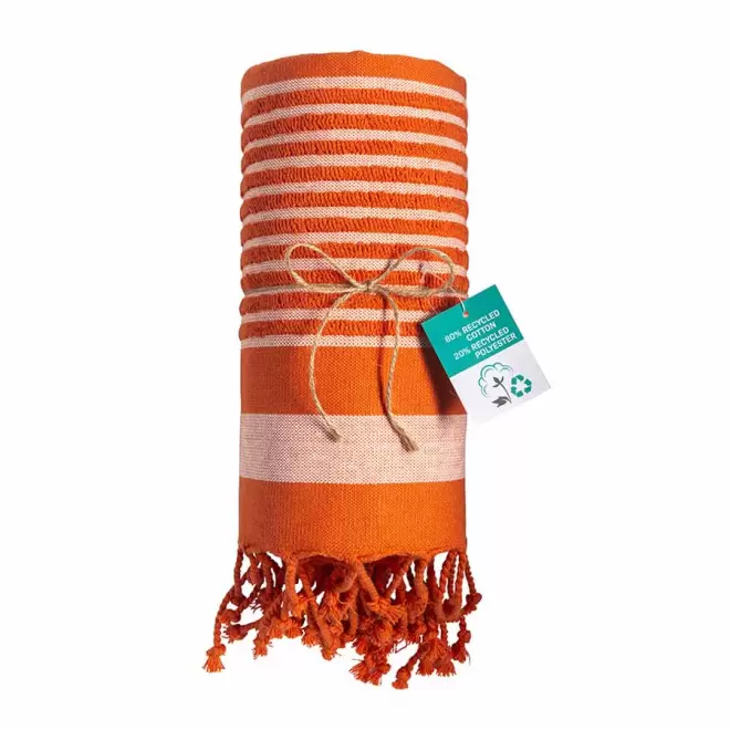 SERVIETTE DE PLAGE PERSONNALISÉE FOUTA 'HORTENSE 350 RECYCLE' - orange
