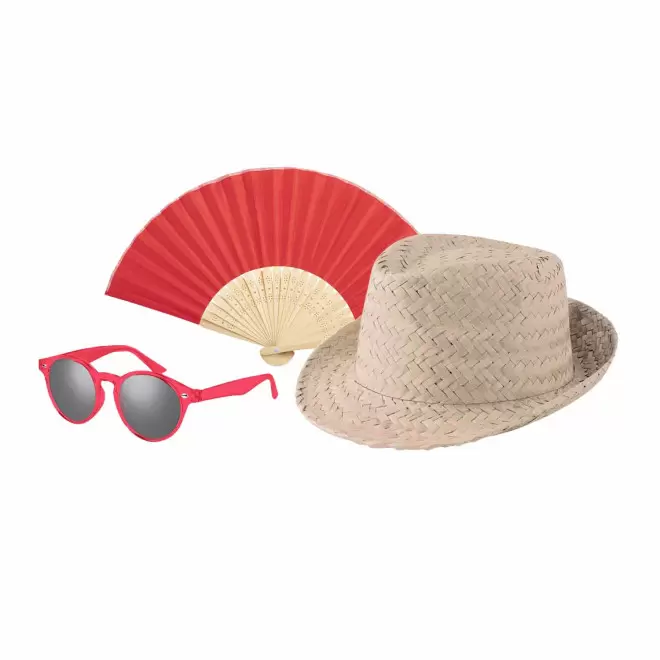SET LUNETTES EVENTAIL CHAPEAU PERSONNALISABLE 'SUMMER' - rouge