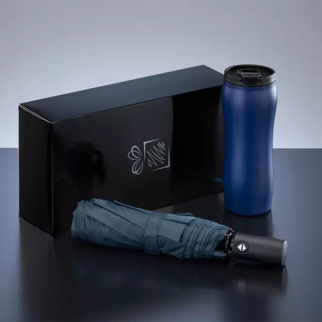 COFFRET PARAPLUIE ET MUG 400ML PERSONNALISABLE 'UMBRI' - bleu foncé