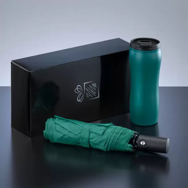 COFFRET PARAPLUIE ET MUG 400ML PERSONNALISABLE 'UMBRI' - vert