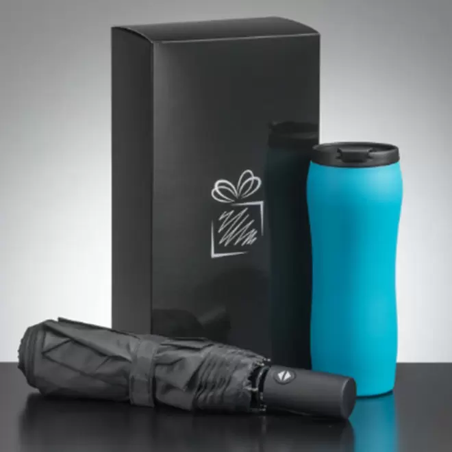 COFFRET PARAPLUIE ET MUG 400ML PERSONNALISABLE 'UMBRI' - turquoise