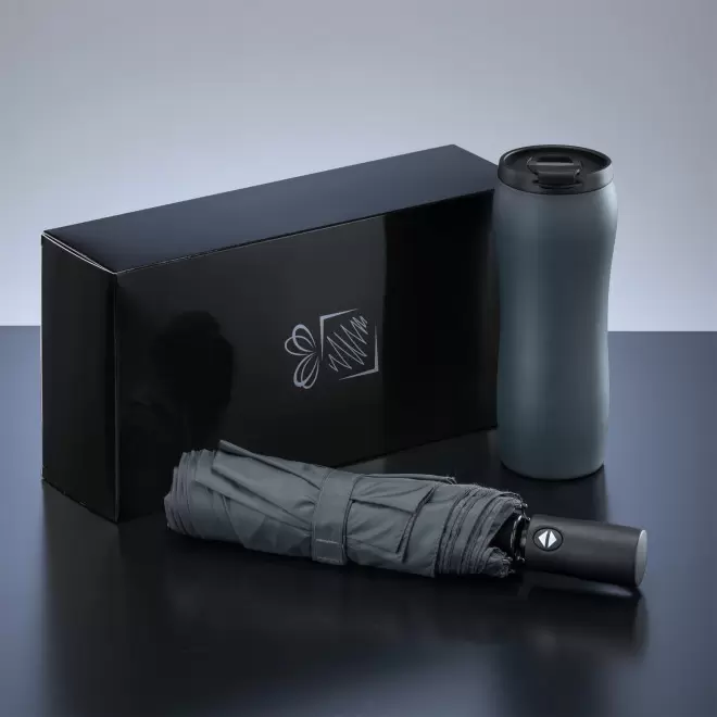 COFFRET PARAPLUIE ET MUG 400ML PERSONNALISABLE 'UMBRI' - gris