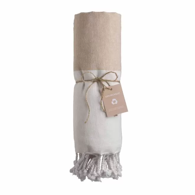 PAREO/FOUTA PERSONNALISABLE 'HORTENSE 180 RECYCLE' GRANDES RAYURES - beige