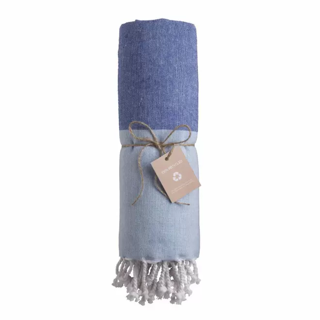 PAREO/FOUTA PERSONNALISABLE 'HORTENSE 180 RECYCLE' GRANDES RAYURES - bleu