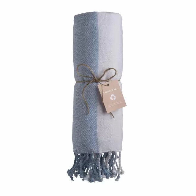 PAREO/FOUTA PERSONNALISABLE 'HORTENSE 180 RECYCLE HORIZONTAL' - bleu clair