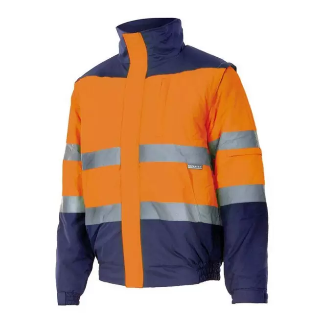 BLOUSON MATELASSE 2 EN 1 PERSONNALISABLE 'TIROUNO' - fluo orange/navy