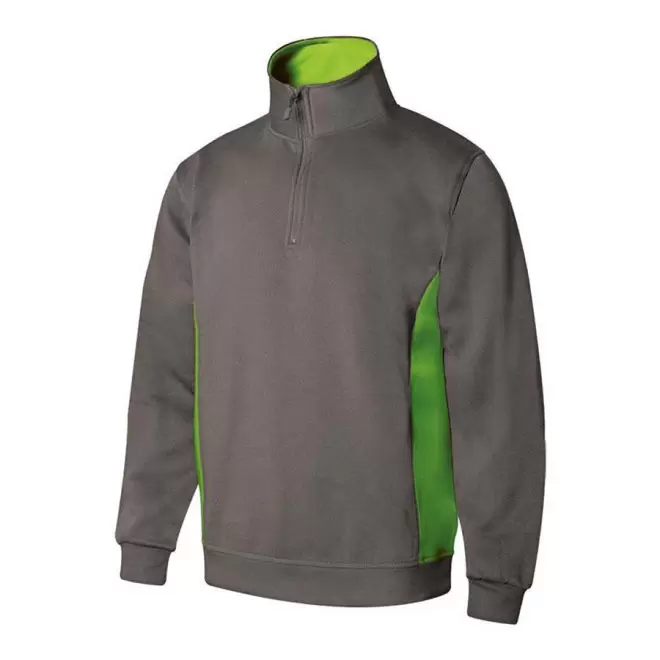 SWEAT PERSONNALISABLE BICOLORE DEMI ZIP 'ALFREDO' - gris/vert