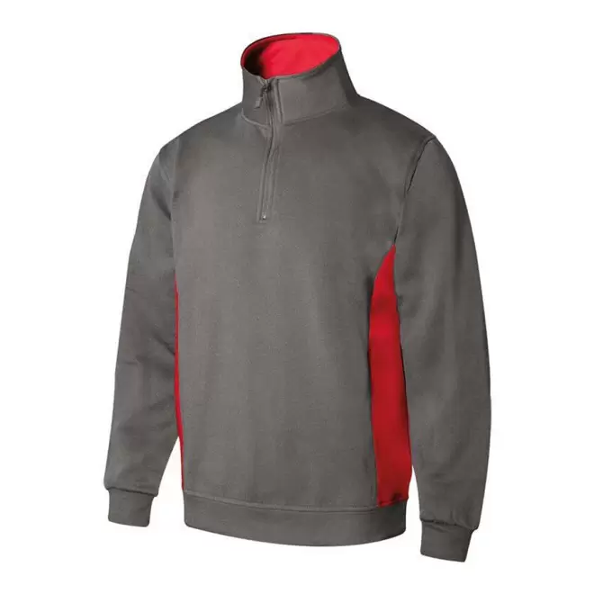 SWEAT PERSONNALISABLE BICOLORE DEMI ZIP 'ALFREDO' - gris/rouge