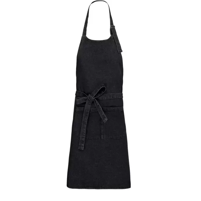 TABLIER LONG PERSONNALISE COTON 280G POCHE 'KARITAB' - noir denim