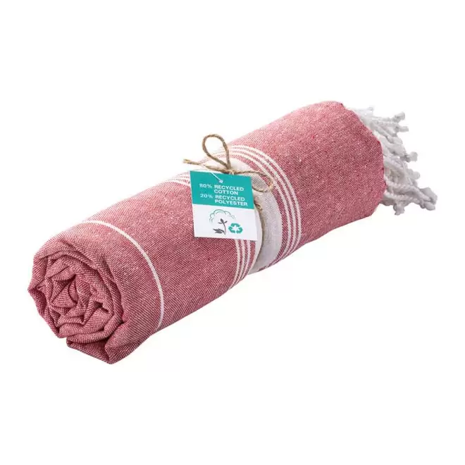 PAREO/FOUTA PERSONNALISABLE 'HORTENSE 180 RECYCLE PETITES RAYURES' - rouge