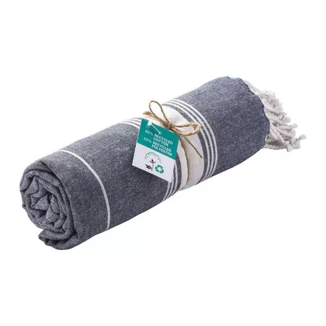 PAREO/FOUTA PERSONNALISABLE 'HORTENSE 180 RECYCLE PETITES RAYURES' - bleu